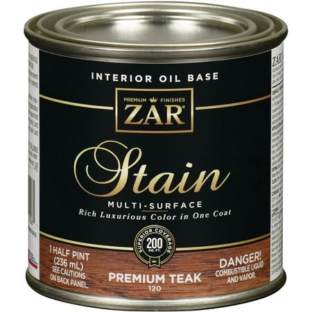 1PACK ZAR Oil-Based Wood Stain, Premium Teak, 1/2 Pt.