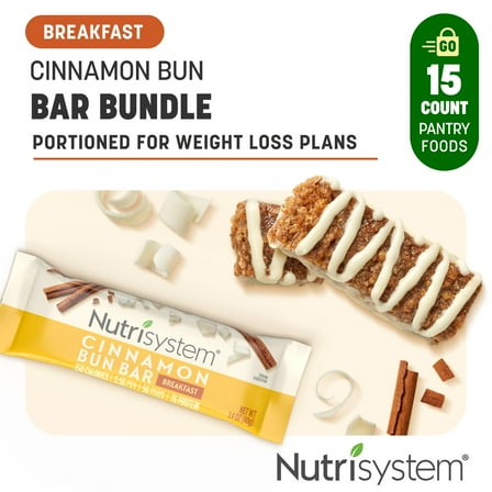 Nutrisystem Cinnamon Bun Breakfast Bars, for Weight Loss, 15 Count