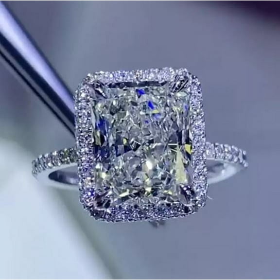 4Ct Radiant Cut Simulated Diamond Halo Engagement Ring 14K White Gold Plated