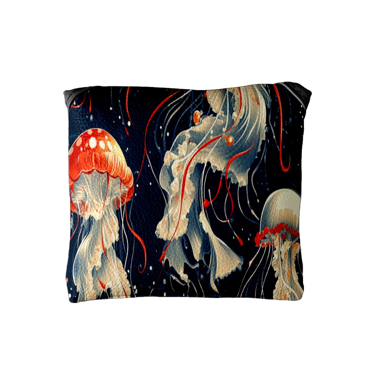 Golf Mallet Putter Cover Premium Leather Waterproof Golf Putter Head Cover with Magnetic Closure Red Jellyfish