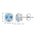 thumbnail image 3 of Jewelili 10K White Gold 5x5 MM Cushion Shape Swiss Blue Topaz and 1/10 Cttw Natural White Round Diamond Stud Earrings, 3 of 6