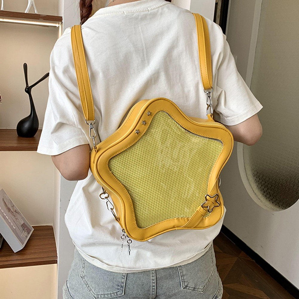Yellow Star Backpack PU Leather Shoulder Bag Star Shape Tote Bag, Cute bag Y2K Spicy Travel Backpack Messenger Bag