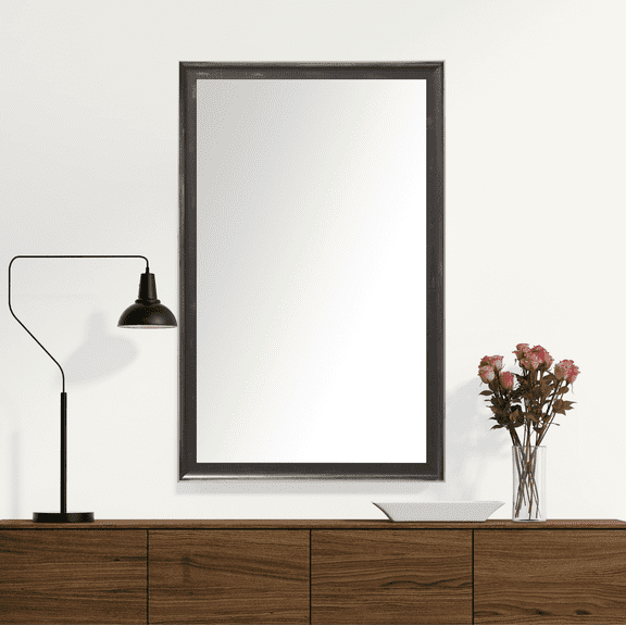 Warren Charcoal, Weathered Black and Silver Framed Wall Mirror, Rectangular Vanity Mirror, Multiple Sizes