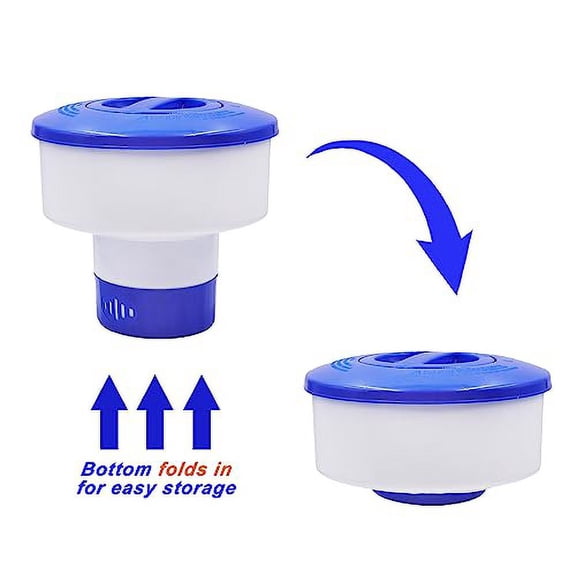 WWD Pool WWD POOL Chlorine Floater Dispenser Fits 3 inch Tablets, Floating Pool Chlorine Dispenser Large Capacity for Swimming Pool Spa Hot Tub, Blue Foldable