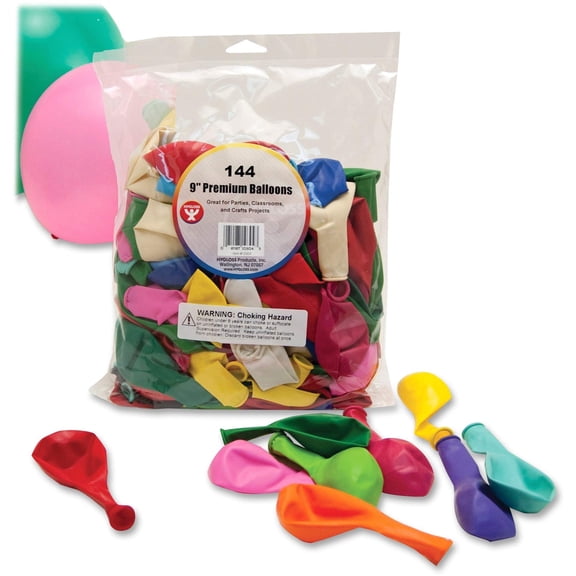 Hygloss 9-Inch Latex Round Balloons, Assorted Colors, 144 Count, 10304