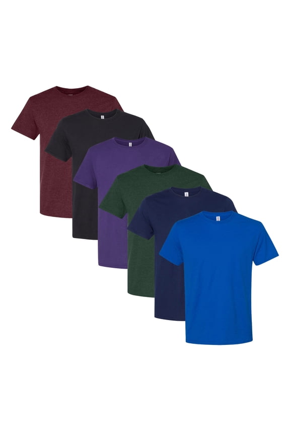 Perfect-T Bulk T-Shirt For Men, 100% Ring-Spun USA Cotton, Assorted Short Sleeve Crewneck Plain Tees (Dark Color 6 Pack, 2XL)