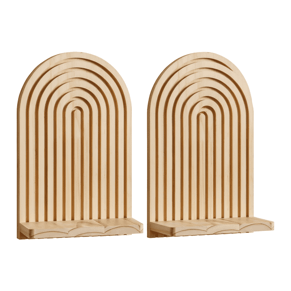 2 Pack Boho Wood Wall Hanging Shelf,Floating Shelf for Wall,Handmade Rainbow Arch Floating Shelves Trinket Storage Rack Modern Wall Decor for Bedroom Living Room Nursery Bathroom