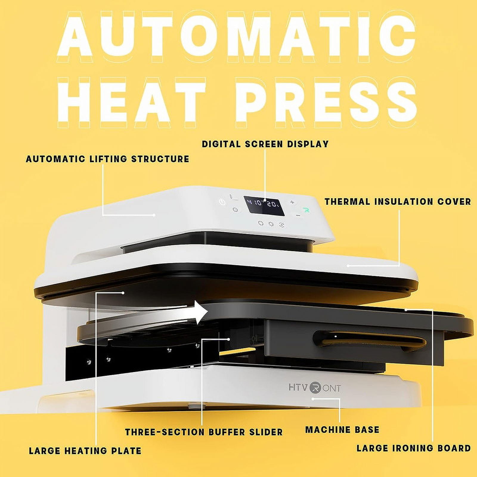 HTVRONT Auto Heat Press Machine, Professional for Heat Transfer Projects, 15x15, White  (图3)