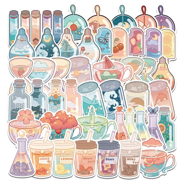 Cute Drink Stickers Self-adhesive Graffiti Sticker Waterproof Kid Classic Toy for Laptop Phone Water Bottle Creative Decor heqiyong LED
