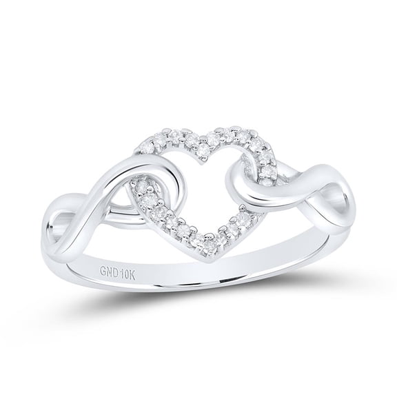 10K White Gold Genuine Round Diamond Women's Infinity Twist Heart Ring 1/10 CT