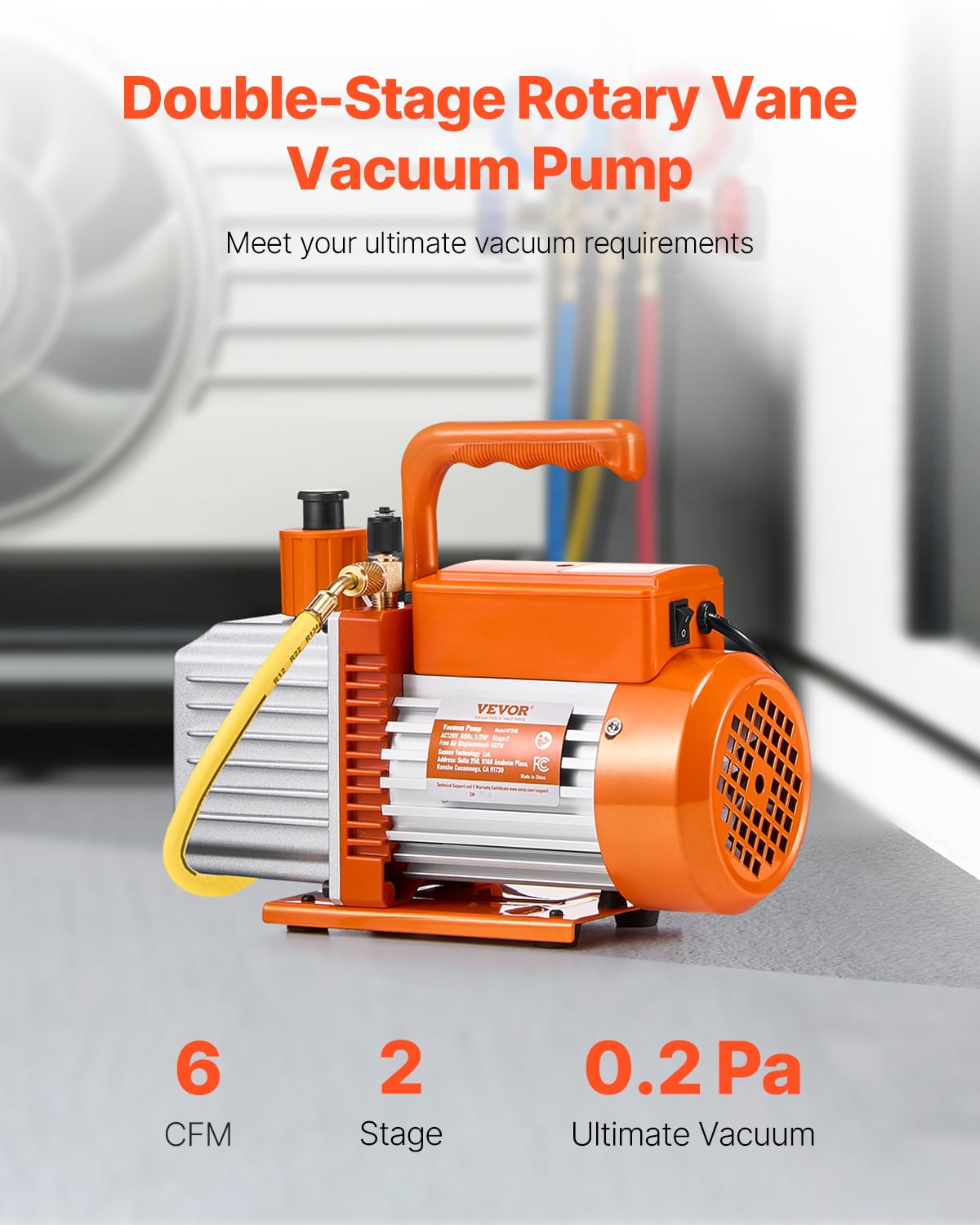 VEVOR Vacuum Pump, 6 CFM, HVAC 2 Stage Rotary Vane Vacuum Pump, for R134a R22 R410a Systems, Auto AC Vacuum Pump Kit with Oil Bottle, for Automotive Air Conditioner Maintenance Resin Degassing