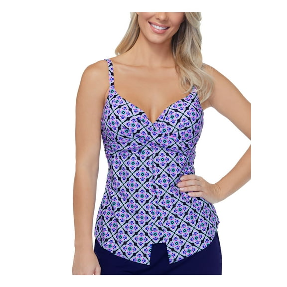 ISLAND ESCAPE Women's Navy Printed Stretch Push-Up Removable Cups Lined Sweetheart Adjustable Day Break Tankini Swimsuit Top 6