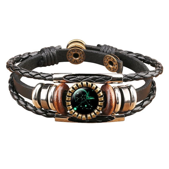 1 Piece Zodiac Charm Bracelet Leather Rope & Punk Chain Cuff for Women Men Budget-Friendly Valentine’s Day Birthday Gift Fashion Hand Jewelry Accessory Adjustable Horoscope Bracelet