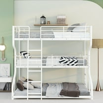 Metal Full XL over Twin XL over Queen Loft Bunk Bed with Long and Short Ladder, Multifunctional with Safety Guard Rails, Easy to Assemble/No Box Spring Required(White)