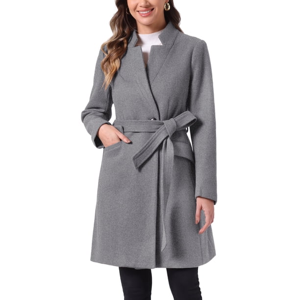 Abrigo Vintage con Cinturón para Mujeres INSPIRE CHIC, Abrigos de Invierno con Cuello Alto, S Gris