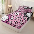 thumbnail image 3 of Homewish Pink Glitter Print Checker Zipper Full Size Comforter Sets with Fitted Sheet and 2 Pillowcases, Bow Skull Billiards Zipper Bedding Set for Women, Pink Reversible, 4-Piece, 3 of 6