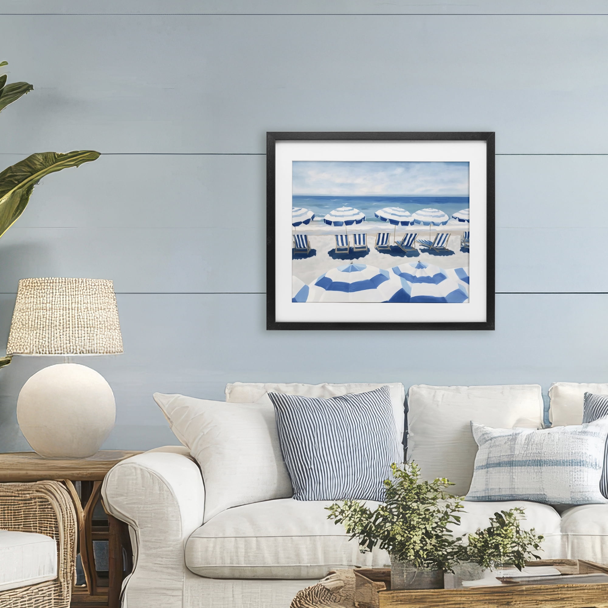 Stupell Industries Beach Nice Blue Striped Umbrellas Black Framed Print Under Glass, design by Sisi and Seb