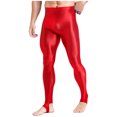 thumbnail image 4 of YUUMIN Men's Shiny Compression Pants Oil Glossy Stretchy Workout Sports Base Layer Trousers Red A XL, 4 of 6
