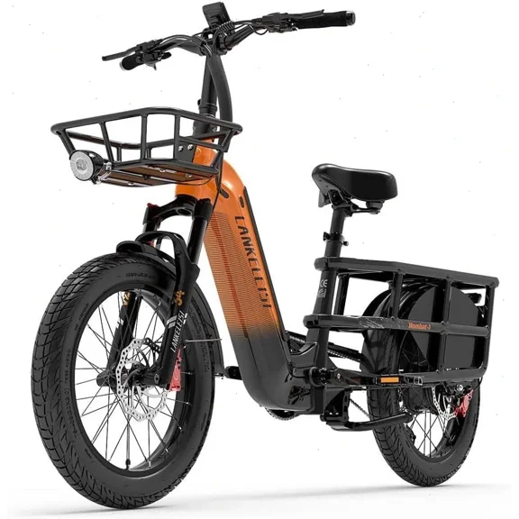 LANKELEISI Wombat-1 Electric Bike for Adults,Double Motor 48V 20Ah Battery,Max Speed 28 Mph,Up to 93 Miles,20" x 3.0 All-Terrain Fat Tire,Dual Suspension,LCD Display,Orange