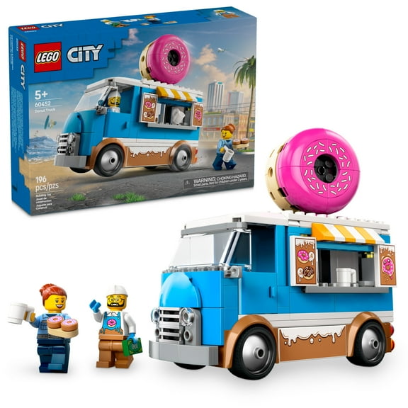LEGO City Donut Truck Toys - Building Toys for Kids, Boys & Girls, Ages 5  - Mobile Donut Stand W/ 2 Minifigures & Other Accessories - Fun Gift Ideas for Birthdays & Holidays - 60452