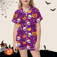 thumbnail image 2 of Gelikeya Girls Silk Pajamas Size 8-9 Halloween Pajamas Short Sleeve T Shirts Shorts 2 Piece Outfits Halloween Nighie Gifts Preppy Pjs 2-13Y (Purple, 8-9 Years), 2 of 5
