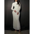 thumbnail image 2 of Diconna Women's Spring Autumn Long Dress Solid Color Long Sleeve Half High Neck Ruched Tie Up Dress, 2 of 5