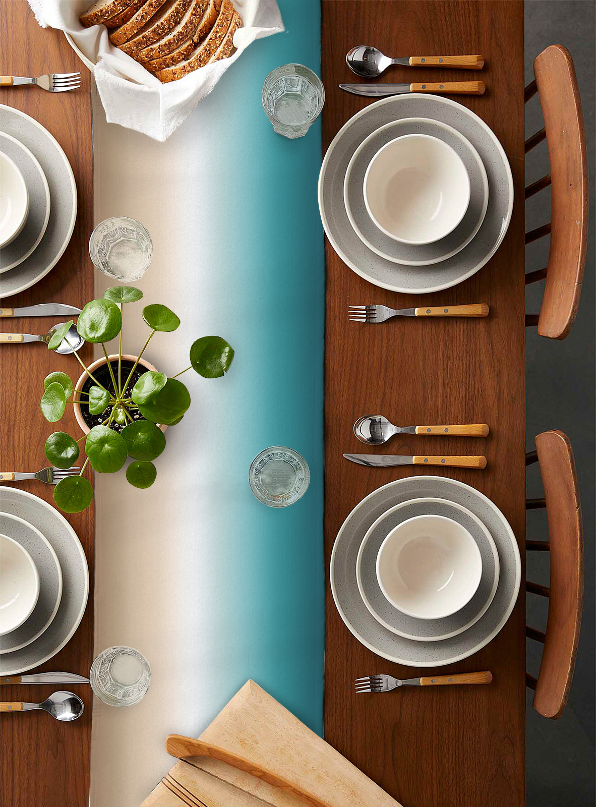 Ldtrchee Gradient, Table Runner 72 Inches, Abstract Ombre Teal Khaki Colored Bed Runner Dresser Scarves Tabletop for Indoor Outdoor Parties/Ceremony/Banquet, 13" x 72"