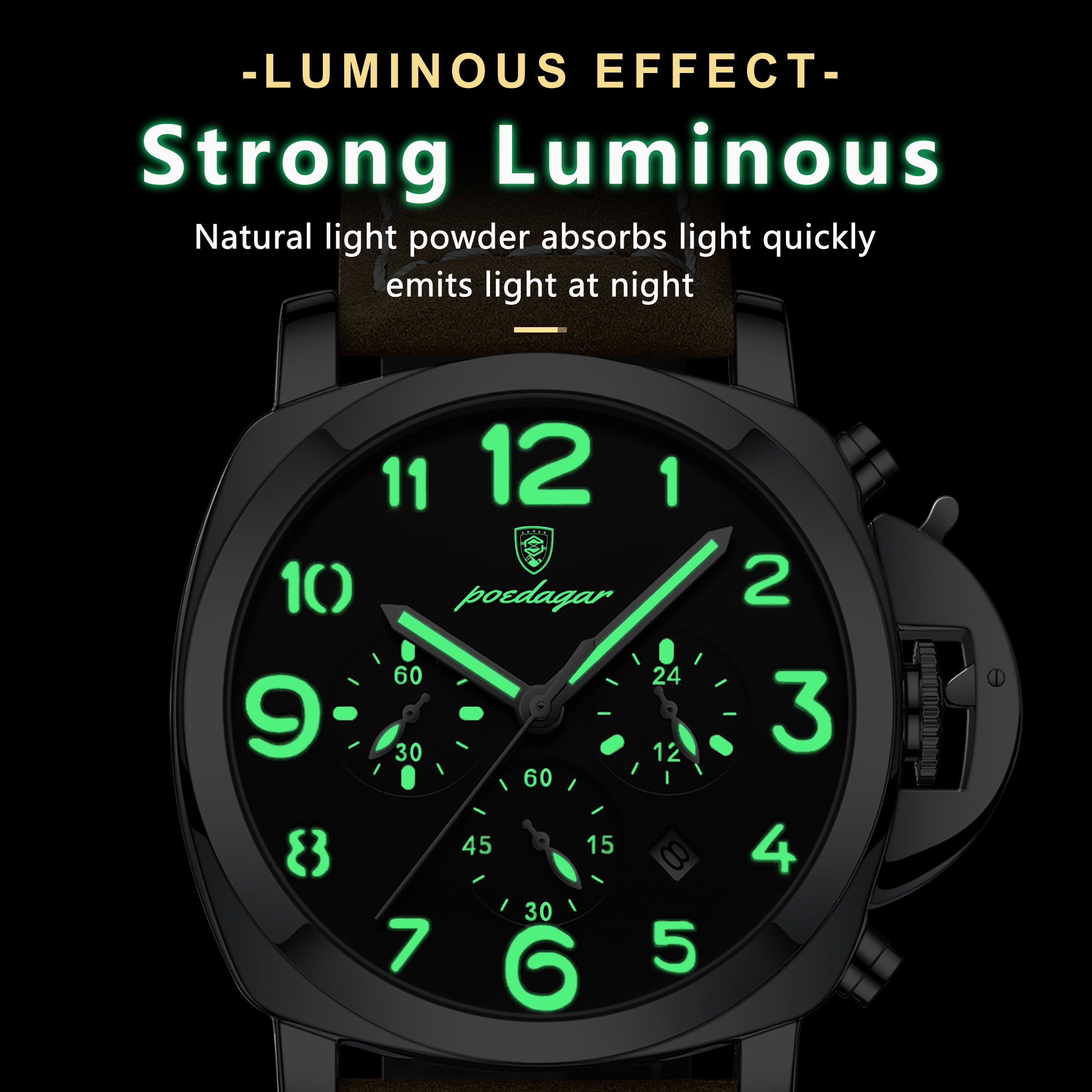 Poedagar Men's Business Quartz Watches with PU Leather Strap Waterproof Luminous Calendar Chronograph