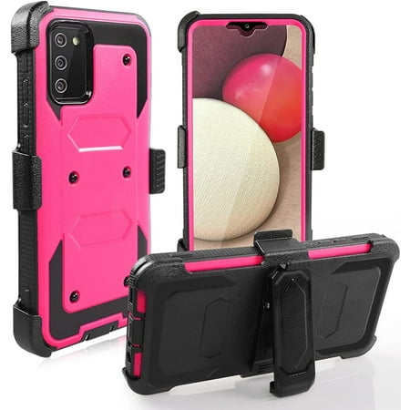 Soatuto for Samsung A02S 6.5" Case Full-Body Protective Case Built-in Screen Protector Kickstand Belt Clip Heavy Duty Dustproof Shockproof Anti-Scratch Armor For Samsung Galaxy A02S 6.5 inch - Pink