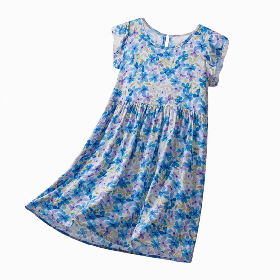 KPOPLK Toddler Girl Summer Dress Outfits Cute Embroidered Sundress Dresses Clothes for Girls 18 24 Months 3T 4T 5T 6T(2-3 Years,Blue)