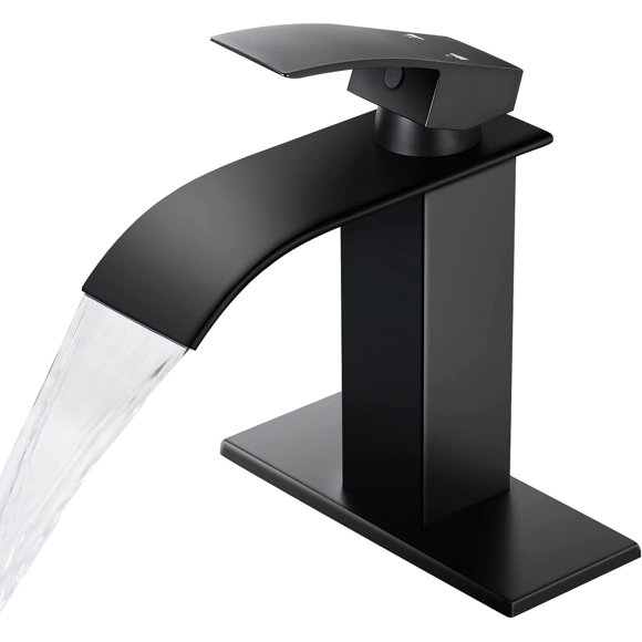 Zhuge Black Waterfall Spout Bathroom Faucet, Single Handle Vanity Sink, Rv Lavatory Vessel Faucet Suitable for 1 or 3 Holes with Deck Plate
