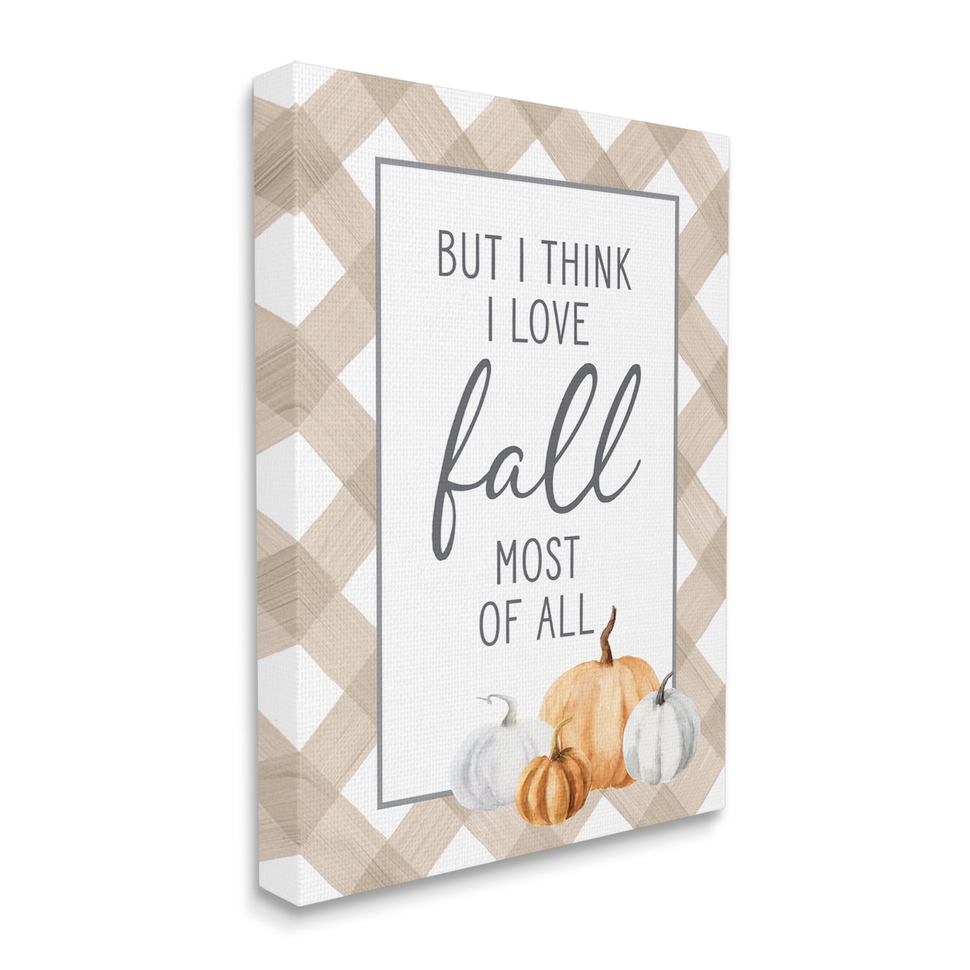 Stupell Industries Love Fall Most Of All Autumn Pumpkins Plaid Border Graphic Art Gallery Wrapped Canvas Print Wall Art, Design by Lettered and Lined