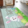 thumbnail image 3 of Rectangle Area Rug 4x6ft, Happy Easter Bunny and Eggs Non-Shedding Washable Area Rug, Spring Grass Daisy on Teal Wood Plank Non Slip Low-Profile Rugs for Living Room, Bedroom Dining Room, 3 of 9