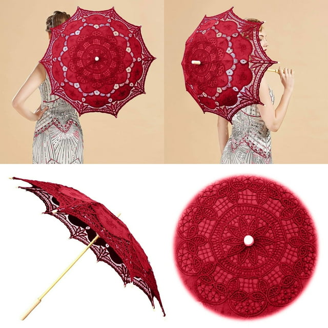 Shooting Props Decorative Umbrella for Photography and Events with Lace Design Wooden Handle Metal Ribs 82cm Diameter Designed for Use
