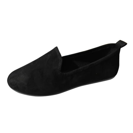 OJSFQUFP Women s Flats Women s Fashion Suede Round Head Flat Bag with Solid Color Casual Shoes Everyday Casual Shoes Cushionaire Shoes Women Black 40