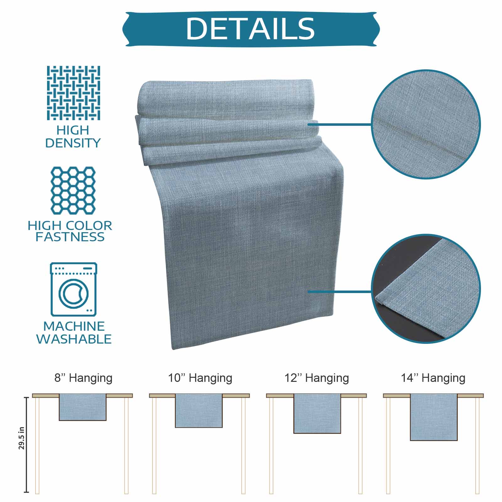 Table Runners 70 Inches Long Dress Scarves, Vintage Sky Blue Farmhouse Coffee/Dining/Kitchen Table Decor, Holiday Table Runner, Farmhouse Retro Solid Color Linen Texture 13x70 Inch