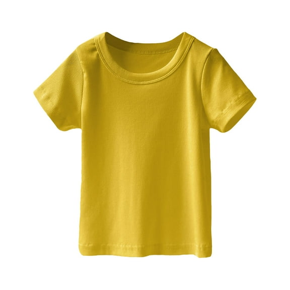 MHZLDYZ Toddler Shirt Toddler Girl Solid Color T Shirt Knitted Striped Round Neck Short Sleeve for 1 To 7 Years 4T Girl Clothes Girl Clothes 2T (Yellow,90)