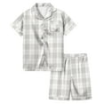 thumbnail image 2 of Pajama Set for Kids Toddler Girls Plaid Preppy Pajamas Silk and Stain Short Sleeve Easter Printed Sleepwear Clothes Set Trendy Fashion Plaid Loungewear SetWith Pockets #Light Gray 4-5 Years, 2 of 4