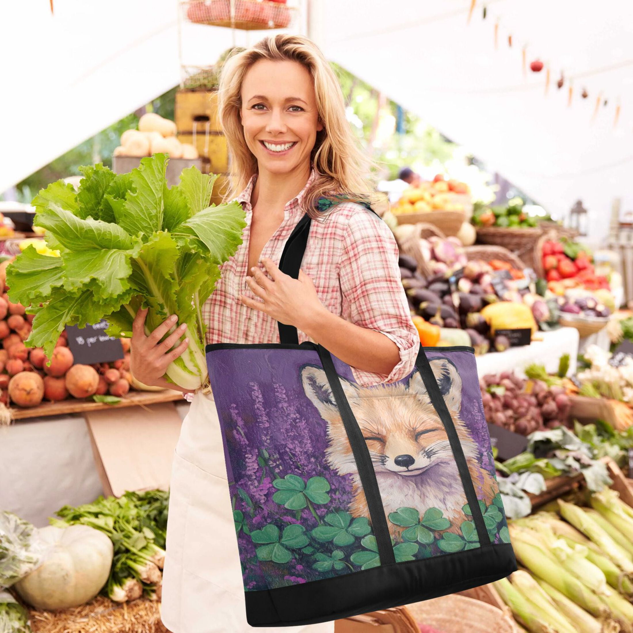 Large Hand-held Ice Pack Picnic Bag Insulation and Refrigeration Suitable for Shopping Picnics and Camping Cute Sleeping Fox