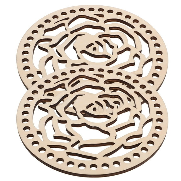 HEMOTON 2pcs Khaki Wooden Basket Bottom for DIY Crochet Bags and Craft Making, 14 cm Diameter