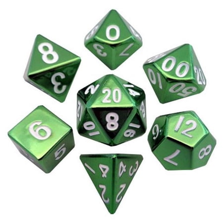 Metallic Dice Games LIC010 16 mm Sterling Green Metal Dice Set of 7