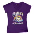 thumbnail image 5 of Believe in Yourself Unicorn Women's V-Neck T-shirt Colorful Rainbow Magical Pony, 5 of 7