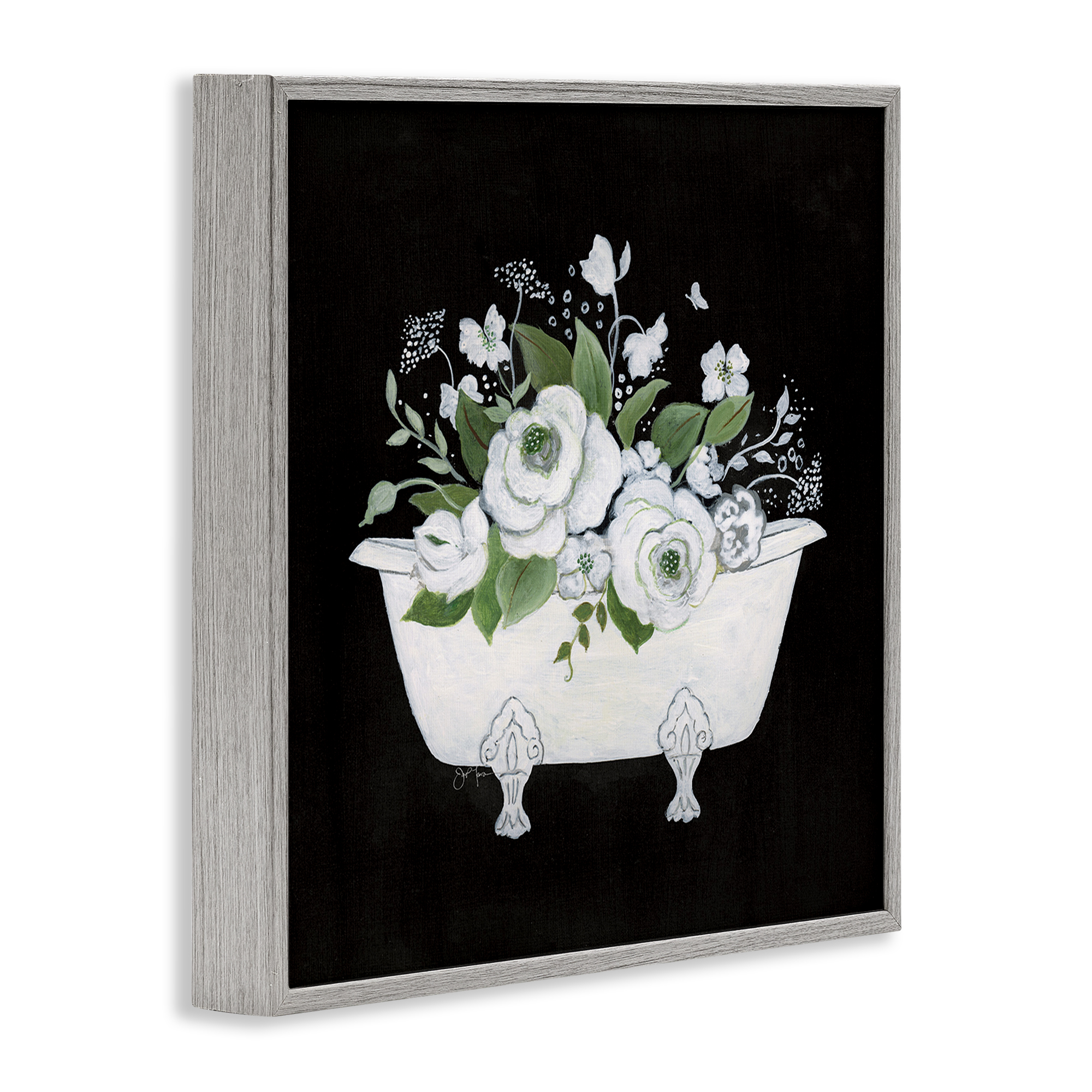 Stupell Industries White & Black Bath Typography Painting Gray Framed Art Print Wall Art, 24 x 24