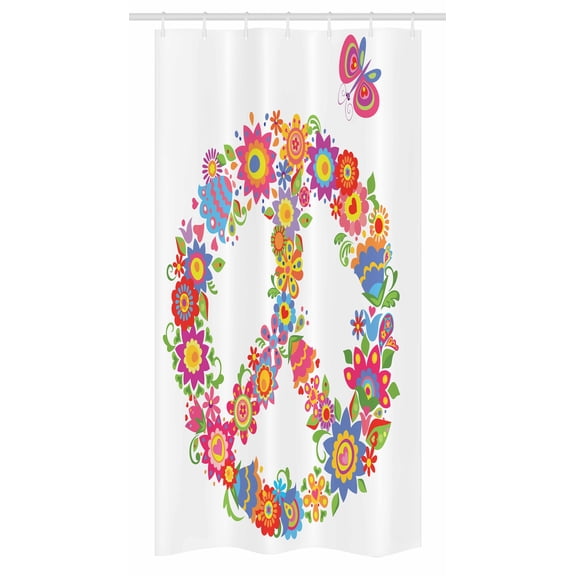 Groovy Stall Shower Curtain, Peace Flower Symbol Colorful Illustration About Equality Peaceful World Dreamlike, Fabric Bathroom Set with Hooks, 36W X 72L Inches Long, Multicolor, by Ambesonne