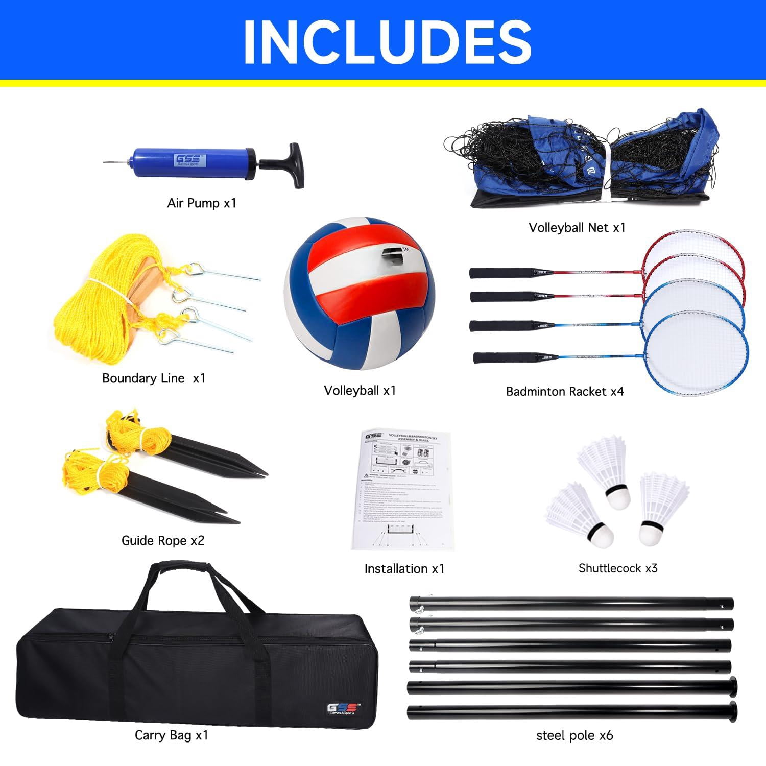 Outdoor Yard Net Game Set For Backyards  Parks Beach Lawn. Volleyball Badminton Or Combo Available