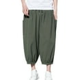 thumbnail image 2 of Fengqque Men's Linen Harem Pants Drawstring Casual Cropped Trousers Lightweight Loose Beach Yoga Capri Pants with Pockets Army Green M(M), 2 of 3