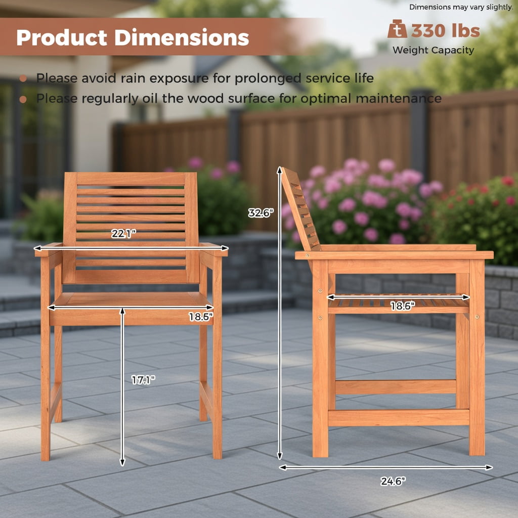Hommoo 2-Piece Wood Patio Chair Set with Ergonomic 105° Backrest, Slatted Breathable Seat & Rustic Outdoor Design for Deck, Porch, Garden & Backyard, Natural