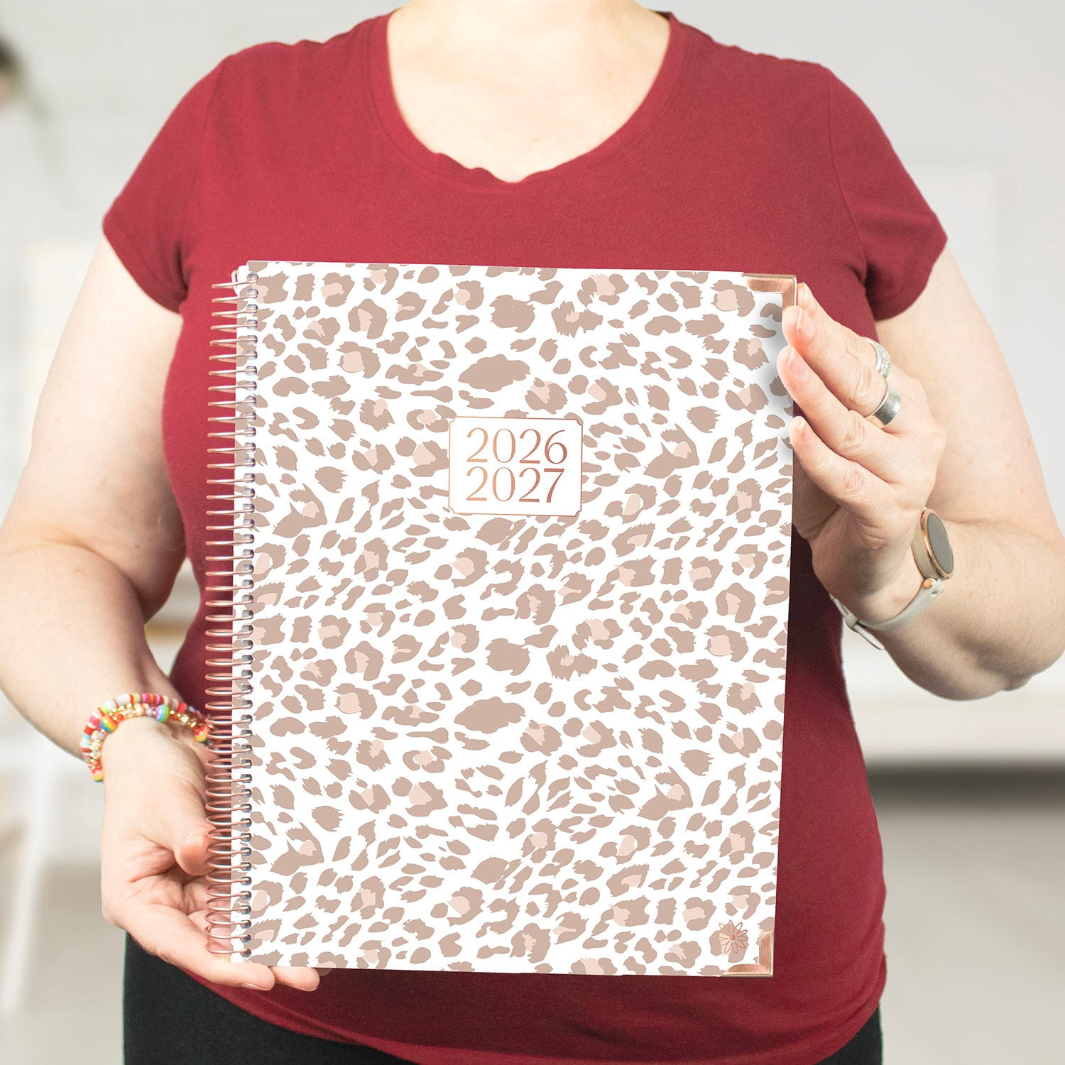 bloom daily planners 2026-2027 Academic Planner, 13-Month Monthly & Weekly Hard Cover, 8.5" x 11", Tan Leopard