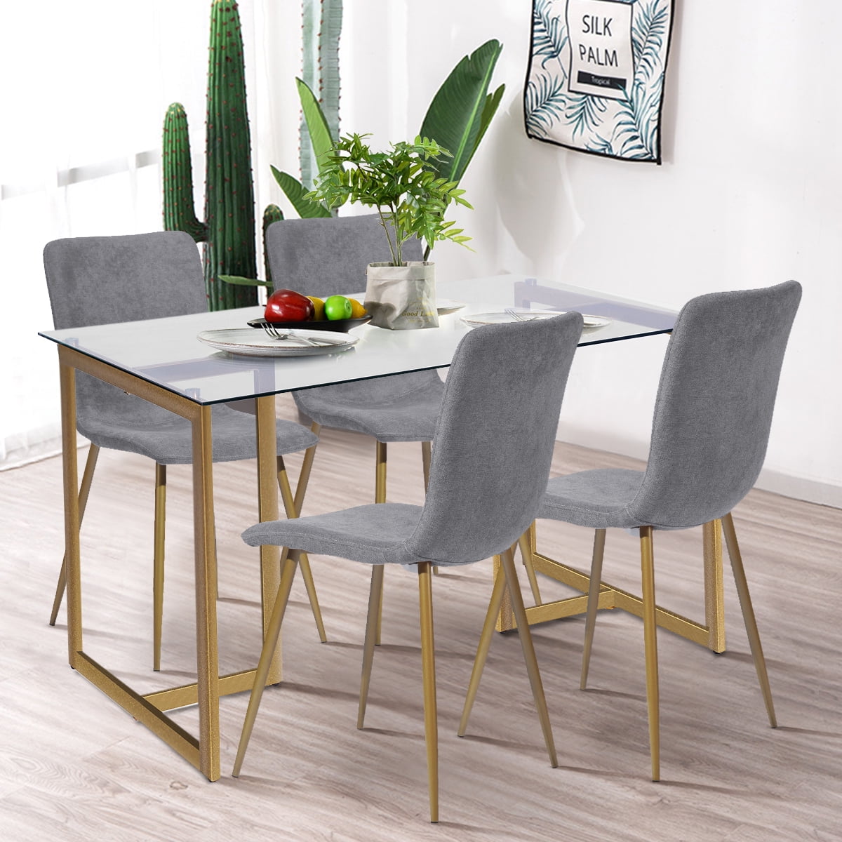 FurnitureR Modern Dining Chair (Set of 4) Stylish Fabric Upholstered