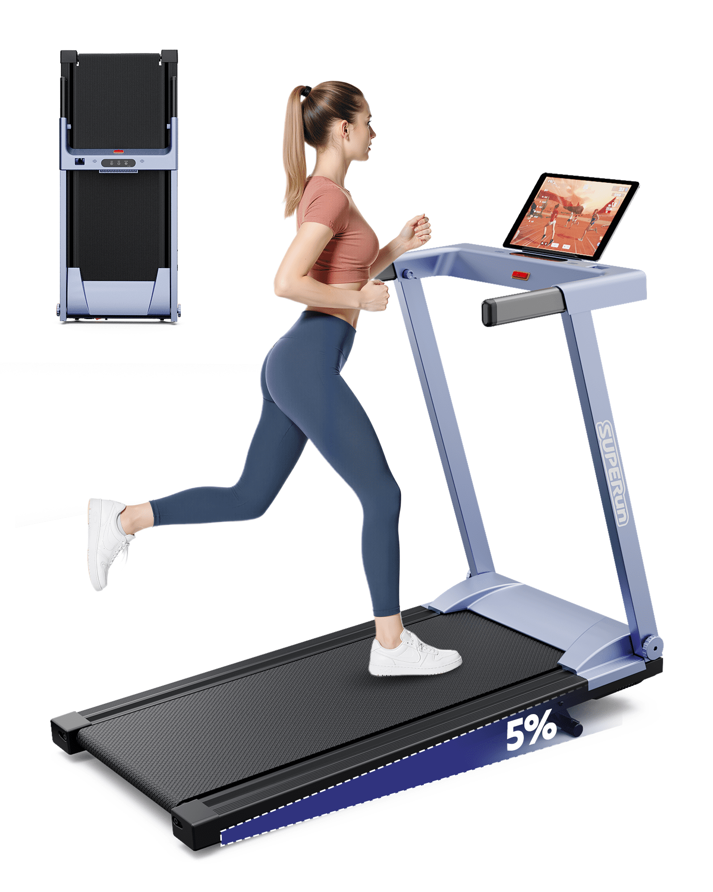 Superun 4-in-1 Foldable Treadmill with Incline, 300 LBS Capacity Running Treadmills for Home Small Spaces with Handles, 3.0 HP Folding Treadmill with Smart APP